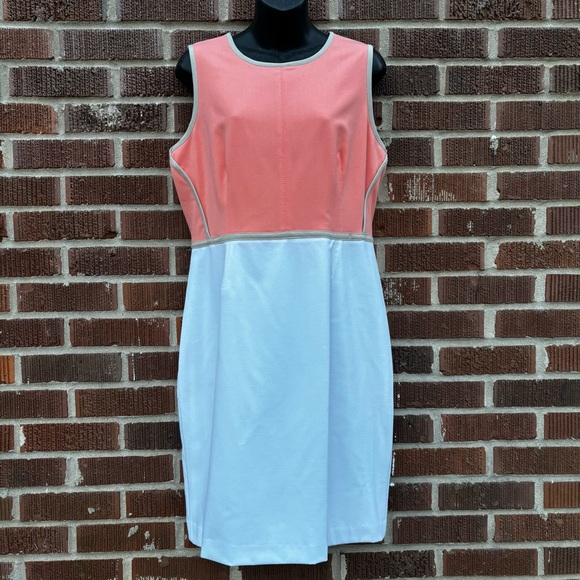 Calvin Klein Dresses & Skirts - Calvin Klein Women's Sz 12 Sleeveless Colorblock Peach and white Sheath Dress